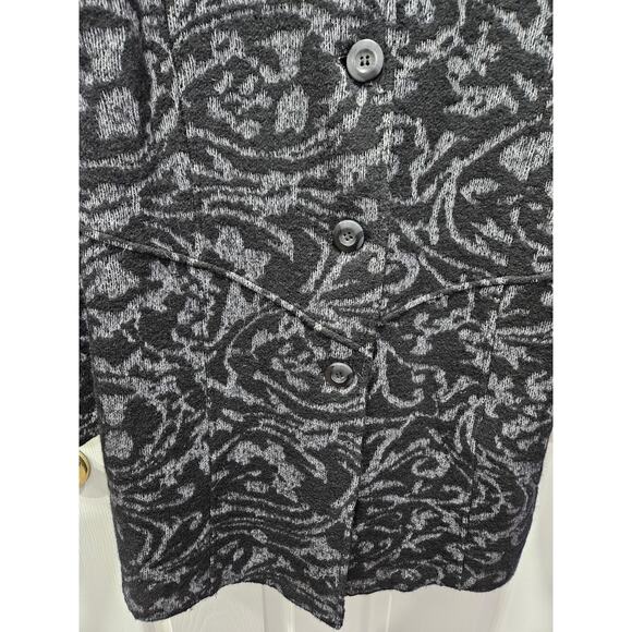 Vintage Nanette Lepore Jacquard Knit Sweater Jacket Size XL Black Gray Wool Coat - Picture 4 of 10